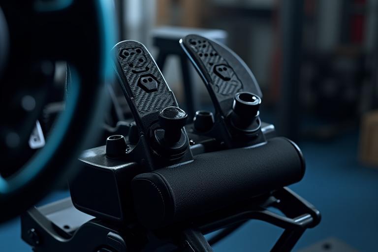 Carbon pedal set mounted on a sim rig